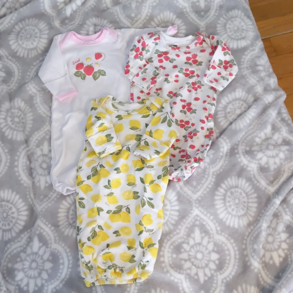 Baby night gown lemon and strawberry set 0-6 month